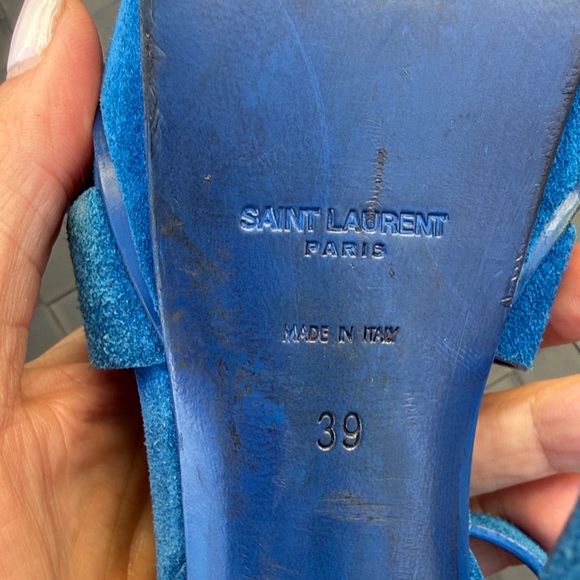 Saint Laurent Royal Blue “tribute” Suede Strappy Heels - Picture 7 of 8